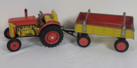 KOVAP Zetor Tractor & Trailer Multi-Gear Box Wind-Up Toy , Made in Czech Rep . Missing Key