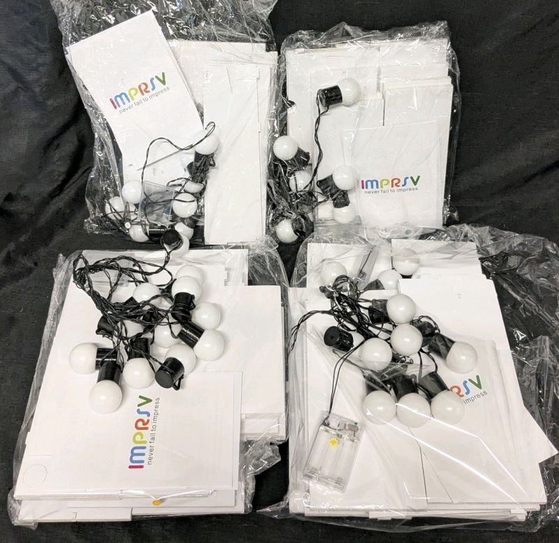 4 IMPRSV Party "Mystery" Marquee Kits with 5 New Strands of Marquee-Style Battery-Powered String Lights (8-12 Bulbs per Strand)