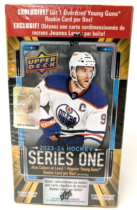 New UPPER DECK 2023-24 NHL NHLPA Hockey Series One : 12 Cards per Pack, 3 Packs per Box + 1 Oversized Young Guns Rookie Card!