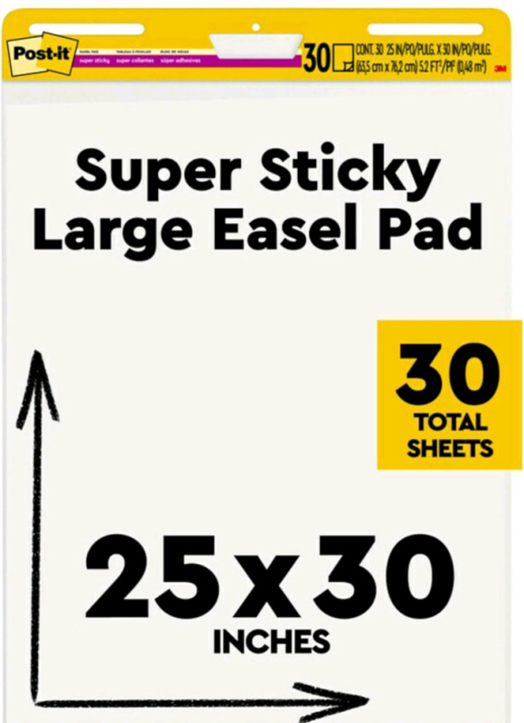 New | 3M Post-it Super Sticky Easel Pad, 25 x 30 Inches, 30 Sheets/Pad | * Retails $57.99 *