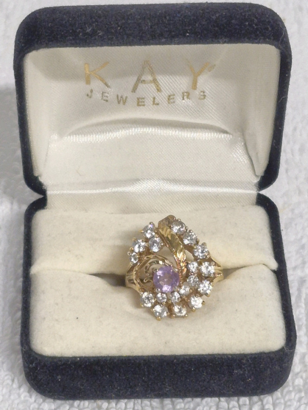 Gold Electro Plated GEP Ring with Clear Stones & Pink Stone Ring size 6.75 - Comes with Case