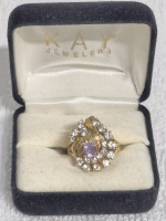 Gold Electro Plated GEP Ring with Clear Stones & Pink Stone Ring size 6.75 - Comes with Case