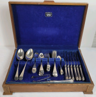Vintage 47pc. BIRKS Regency Plate Community Silverware Set in Wood Case .