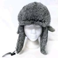New Size Large | NATHAN COLE Aviator CrownCap with Natural Rabbit Fur Trim 2-96350 Charcoal/Grey