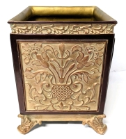 Surprisingly Heavy Ornate Resin Wastepaper Basket / Cachepot / Floral Pot Cover &bull; 7.75" x 7.75" x 10.75"