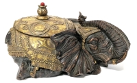 Large Ornate Resin Crouching Elephant Trinket Box &bull; 10.5" x 7" x 5.5" Tall