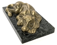Brass Sleeping Hound Dog (Calf?) Figure on Marble Base &bull; 5.75" x 3" x 1.5" Tall