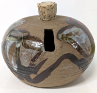 Signed Handmade Handpainted Stoneware Oil Lamp? Bank? Eclectic Vase? A Mystery! &bull; 4.25" Across, 3.25" Tall