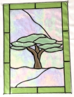 Lovely Large Stained Glass Pane with Tree & Iridescent Background &bull; 18.15" x 13.15"