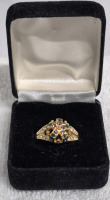 Gold PLATED Colourful & Clear Stones Ring with Case Ring sz 8.75