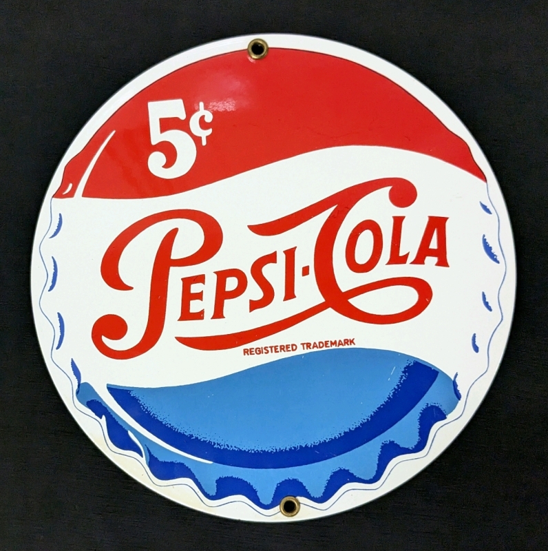 Retro PEPSI COLA Enameled Porcelain Advertising Sign &bull; 7.8" Diameter