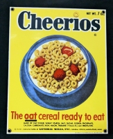 Retro CHEERIOS Cereal 1954 Porcelain Enameled Advertising Sign by Ande Rooney Productions &bull; 8.8" x 11.25"