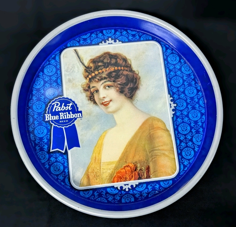 Vintage PABST BLUE RIBBON Metal Advertising Serving Tray &bull; 13" Diameter