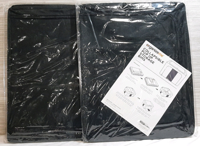 2 New Black OrganizeMe Collapsible Pop Up Storage Bins