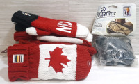 Lot of Canadian Apparel, Including 4 Pairs of Hudson's Bay Olympic Canada Mittens (From Small Sized to Large Sized) & New Wintertrax for Winter Trekking