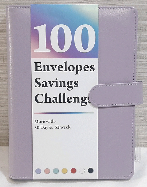 New 100 Envelope Savings Challenge Binder, Light Purple Color (9&frac12;" Tall, 7" Wide)