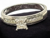 10KT White Gold Solitaire Diamond Ring 10 small Diamonds On Band Stamped 10KT ZEI Size 8