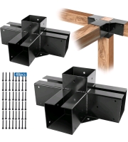 New: 4 Way Post Base Kit For Pergola - 2 Brackets and 48 Screws - Measurements in Photo