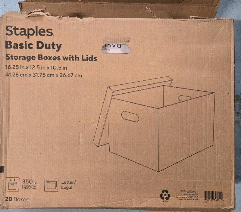 New | 20 Pack Of Staples Basic-Duty Storage Boxes W/ Lids | Retails $50+ *