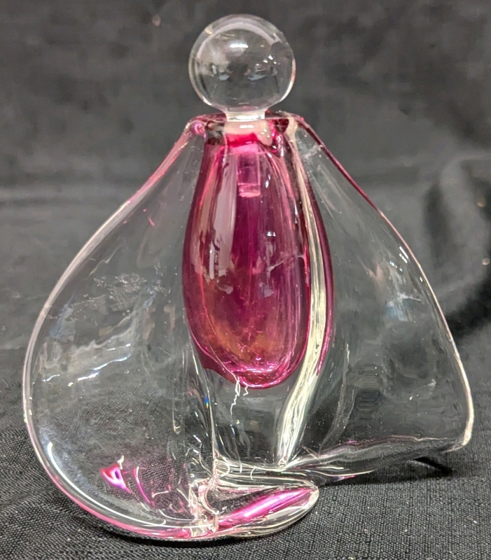 Signed Glass Perfume Bottle with Stopper. Signed by D. Paterson. 5" Tall with Stopper.