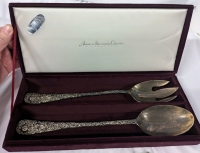 American Silversmith Collection By Godinger Bouquet Pattern Salad Server with Velvit Case. 12" Long.