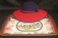 Vintage Style Ladies Hat & Rooster Themed Tray | Largest Item Measures 18 x 14"