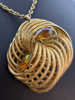 CHUNKY Made in West Germany Vintage Pendant Necklace Gold AB Rhinestone Marquise
