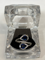 DSMK 925 Sterling Silver CZ Blue Sapphire Clear Baguettes and Chatons Size 9