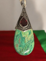 Sterling Elongated Teardrop Pendant Garnet Sonora Sunset Jasper