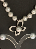 Sterling Fresh Water Grey Pearl Rhinestone Butterfly 925 & Grey FW Pearl 9mm Stud Earrings