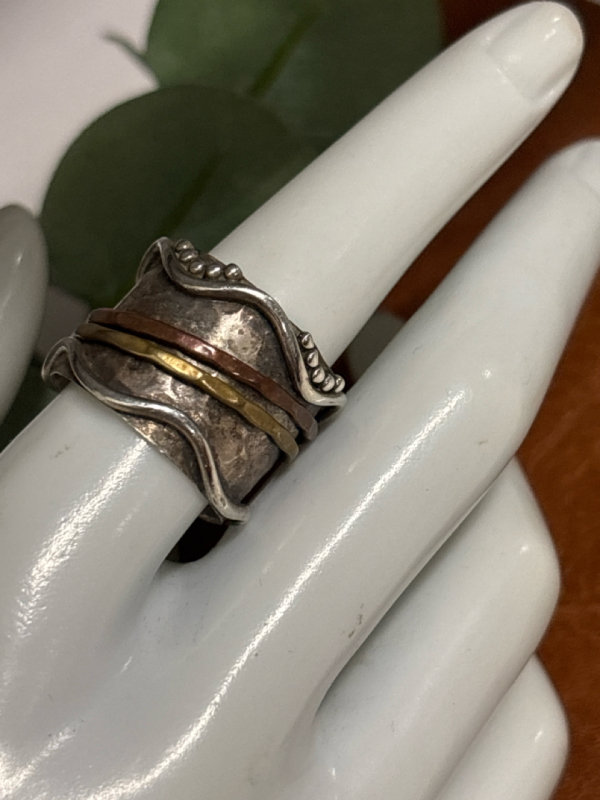 Spectacular 925 Sterling Silver Wide Spinner Ring Stamped Size 8.5