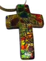 Stunning Signed Murano Glass Cross On Gold Over Sterling Italy Chain