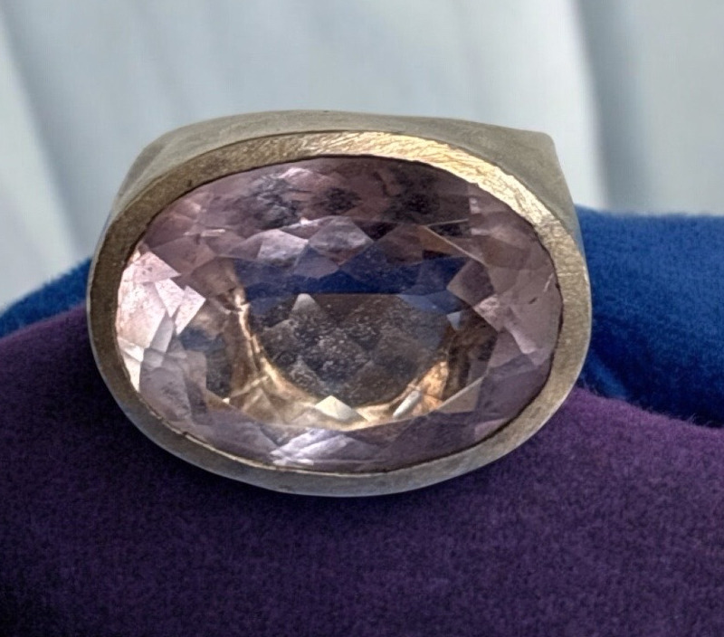 SM Designer 925 Statement Sterling Silver Ring Stamped Size 7 Light Purple Stone