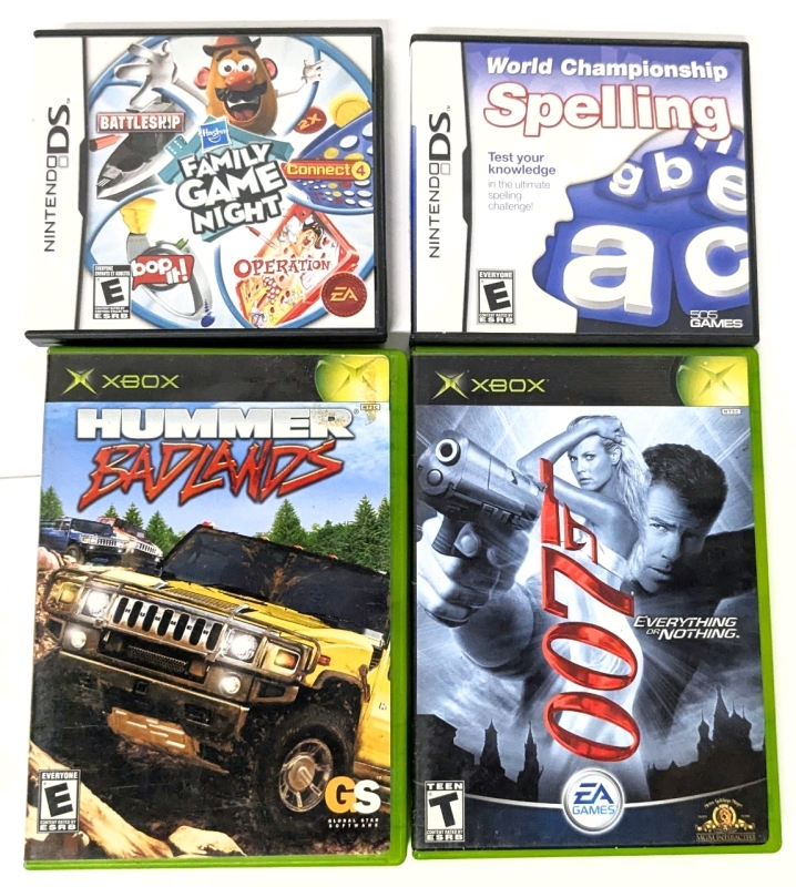 2 Nintendo DS Games : Hasbro Family Night & World Championship Spelling & 2 Classic XBox Games; Hummer Badlands & 007 Everything or Nothing | All With Manuals