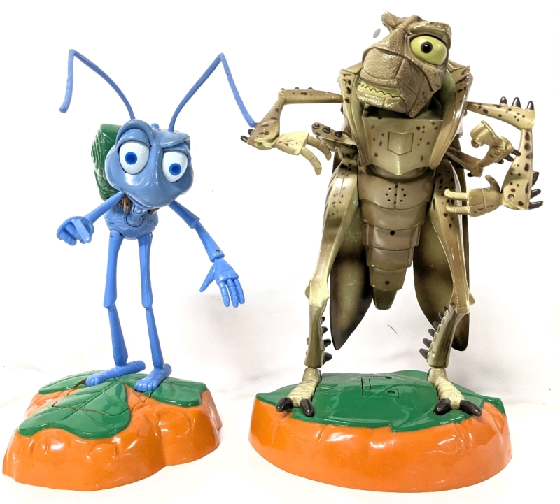 Rare Vintage 1998 Disney Pixar A BUG'S LIFE Hopper & Flik Thinkway Electronic Talking Room Guards (Untested) | Up to 13" Tall