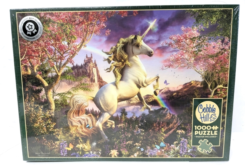 New COBBLE HILL Unicorn Random-Cut 1000-Piece Puzzle with Poster | 26.625" x 19.25" Finished Size