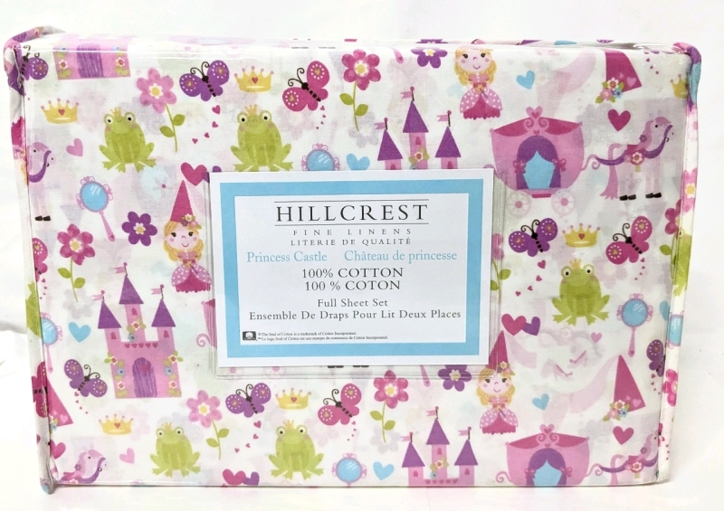 New Size: Full | HILLCREST Princess Castle 100% Cotton Sheet Set : 1 Flat Sheet, 1 Extra Deep Fitted Sheet, 2 Standard Pillowcases.