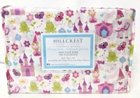 New Size: Full | HILLCREST Princess Castle 100% Cotton Sheet Set : 1 Flat Sheet, 1 Extra Deep Fitted Sheet, 2 Standard Pillowcases.