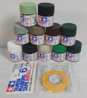 12 New Tamiya Color Acrylic Modeling Paint 10ml ea & Taniya Modeling Masking Tape .