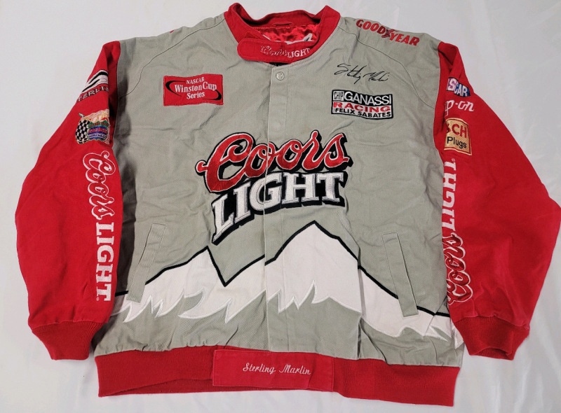 Size XL Vintage NASCAR Winston Cup Series COORS Light Jeff Hamilton / Sterling Martin Racing Jacket 100% Cotton w/Satin Lining . Very Good Condition