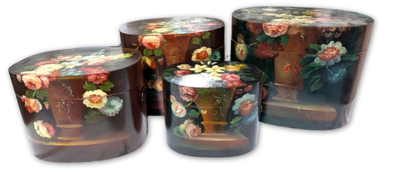 Large Ornately Handpainted 4-Piece Nesting Storage Box Set &bull; Largest