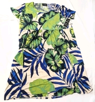 New Size XXL | MARALLIS Collection Made in Canada Tropical Stretch Midi Dress & White Stretchy Long Sleeve Over Shirt Shrug