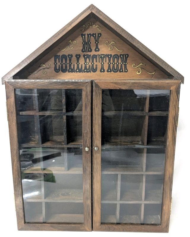 Adorable Wood & Glass House-Shaped Curio Cabinet &bull; 19.35" Tall