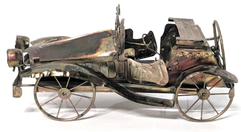 Working Vintage 1970s Welded Copper & Tin Metal Art Car with Music Box & Opening/Closing Doors | 11" Long