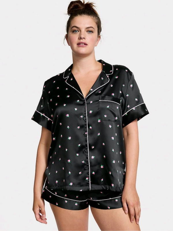 New Size Small | VICTORIA'S SECRET Satin Short PJ Set &bull; Black + Roses &bull; Retails for Over $80