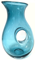 Mid Century Modern Gorgeous Bormioli-Style Teal Art Glass Donut-Hole Biomorphic Pitcher &bull; 10" Tall
