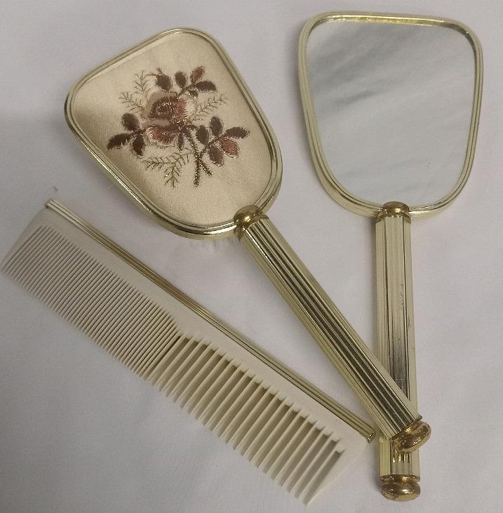 Vintage Vanity Set | Comes with Brush, Comb, Mirror and Box | Box Measures 9" x 7"