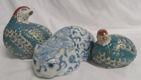 Vintage Hand Painted Quial Set of 2 & Vintage Ceramic Cat | Largest Item Measures 5" Tall