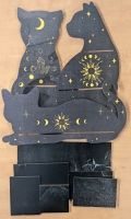 New* 3Pcs Black Cat Crystal Display Shelf With Hanging Hooks - See Description