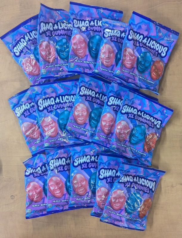 15 New Shaq-A-Licious XL Gummies - Peach, Berry Punch and Orange - 175g ea | Expire August 2025